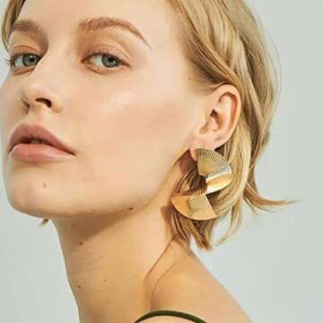 Gold Statement Earrings Big Abstract Chunky Dangle Earrings Alloy Punk Minimalist Trendy Earrings for Women