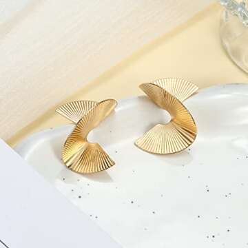 Gold Statement Earrings Big Abstract Chunky Dangle Earrings Alloy Punk Minimalist Trendy Earrings for Women