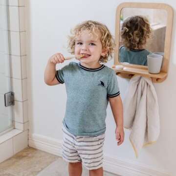 Montessori Wooden and Acrylic Wall Mirror with Hooks for Toddlers - Entryway Mirror with Hooks and Shelf Organizer Self-Care Station