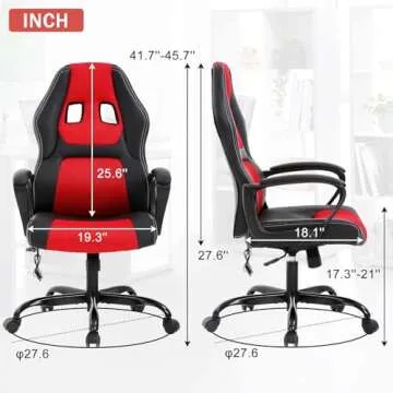 Tyyps Reclining Gaming Chair Ergonomic Racing Office Style Game Chair High Back Adjustable PU Leather Computer Chair with Headrest and Lumbar Pillow Task Rolling Swivel Chair for Adult Teen, Red