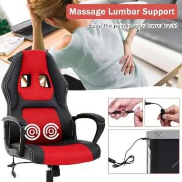 Tyyps Reclining Gaming Chair Ergonomic Racing Office Style Game Chair High Back Adjustable PU Leather Computer Chair with Headrest and Lumbar Pillow Task Rolling Swivel Chair for Adult Teen, Red