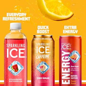 Sparkling Ice Watermelon Lemonade Sparkling Water with Caffeine, Zero Sugar, with Antioxidants and Vitamins,16 fl oz Cans (Pack Of 12)