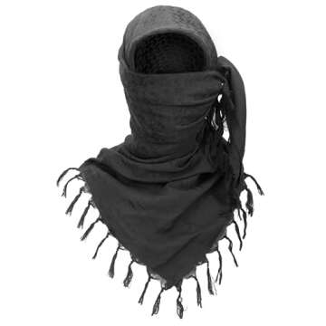 Luxns Military Shemagh Tactical Desert Scarf / 100% Cotton Keffiyeh Scarf Wrap for Men And Women/Bla...