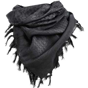 Luxns Military Shemagh Tactical Desert Scarf / 100% Cotton Keffiyeh Scarf Wrap for Men And Women/Black 43"x43"