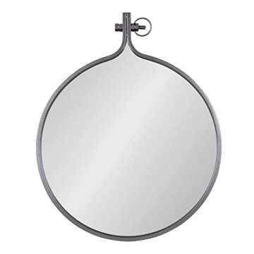 Kate and Laurel Yitro Round Industrial Rustic Metal Framed Wall Mirror, 23.5in x 28.5in, Dark Charcoal