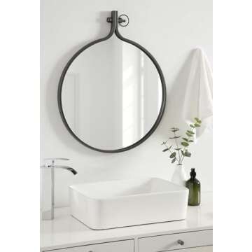 Kate and Laurel Yitro Round Industrial Rustic Metal Framed Wall Mirror, 23.5in x 28.5in, Dark Charcoal