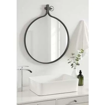 Kate and Laurel Yitro Round Industrial Rustic Metal Framed Wall Mirror, 23.5in x 28.5in, Dark Charcoal