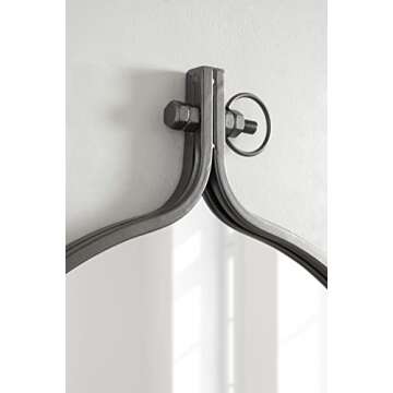 Kate and Laurel Yitro Round Industrial Rustic Metal Framed Wall Mirror, 23.5in x 28.5in, Dark Charcoal