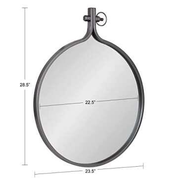 Kate and Laurel Yitro Round Industrial Rustic Metal Framed Wall Mirror, 23.5in x 28.5in, Dark Charcoal