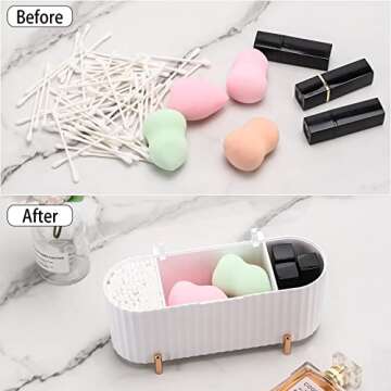 Tecbeauty Qtips Holder, 3 Grids Separate Cotton Swabs Dispenser, Cotton Ball Storage Box, Jar for Cotton Pads Bathroom Organizer Canisters - White