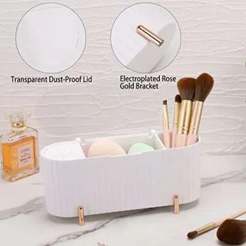 Tecbeauty Qtips Holder, 3 Grids Separate Cotton Swabs Dispenser, Cotton Ball Storage Box, Jar for Cotton Pads Bathroom Organizer Canisters - White