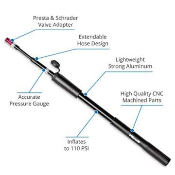 Vibrelli Mini Bike Pump with Gauge - Presta & Schrader - 110 PSI - Portable Bicycle Pump for Road, Mountain, BMX Bike Tires - Mounting Bracket Included