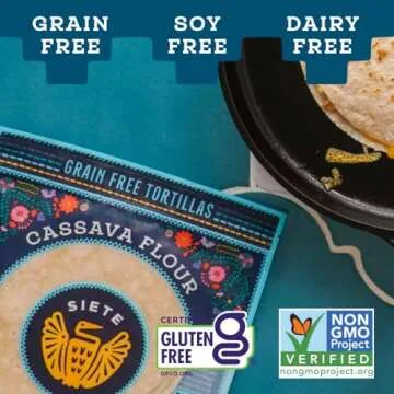 Siete Cassava Flour Tortillas | Gluten Free | Grain Free | Vegan | 8 Tortillas Per Pack (Pack of 6)