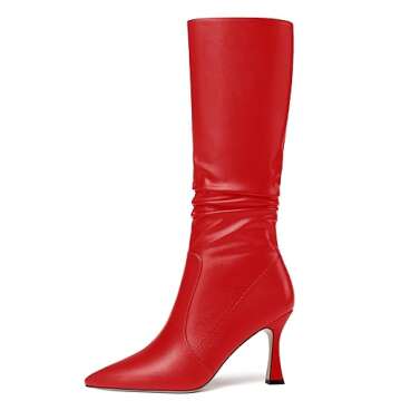 MOVINSTEPS Women's Zip High Heel Performance Matte 3.3 Inch Pointed Toe Solid Stiletto Dress Boots M...