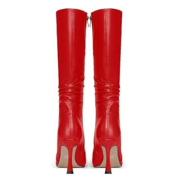 MOVINSTEPS Women's Zip High Heel Performance Matte 3.3 Inch Pointed Toe Solid Stiletto Dress Boots Mid-Calf Red Size 8 - Zapatos de Tacon
