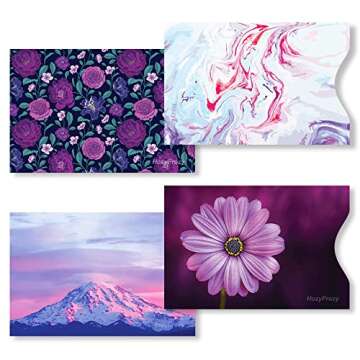 8 RFID Blocking Sleeves, Unique Designs and Arts in Purple, Anti-Theft Credit Card Holder, Credit Ca...