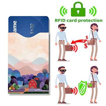 8 RFID Blocking Sleeves, Unique Designs and Arts in Purple, Anti-Theft Credit Card Holder, Credit Card Protector, Easy to Recognize, Sturdy and Perfect size for cards