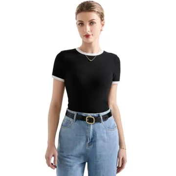 SUUKSESS Women Ribbed Striped Slim Fit Top Summer