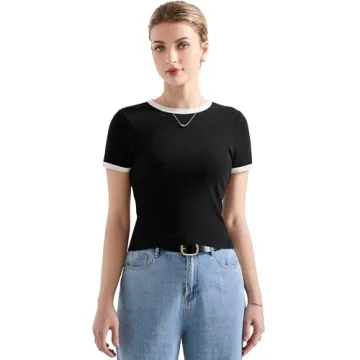 SUUKSESS Women Ribbed Striped Slim Fit Top Summer