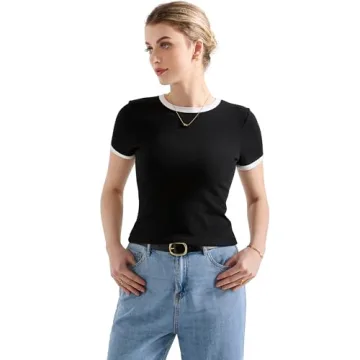 SUUKSESS Women Ribbed Striped Slim Fit Top Summer