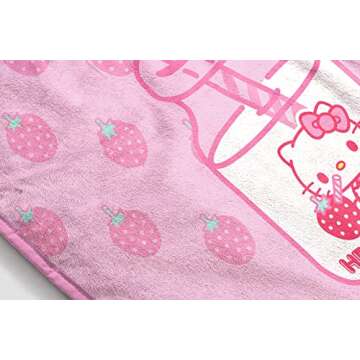 Hello Kitty Strawberry Milk Throw Blanket - Measures 46 x 60 inches, Kids Bedding Features Kitty White - Fade Resistant Super Soft Fleece (Official Hello Kitty Product)