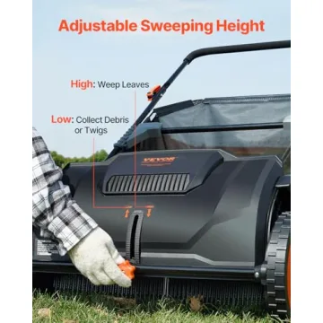 VEVOR Push Lawn Sweeper, 21-inch Leaf & Grass Collector, Strong Rubber Wheels & Heavy Duty Thickened Steel Durable to Use with Large Capacity 3.5 cu. ft. Mesh Collection Hopper Bag, 2 Spinning Brushes