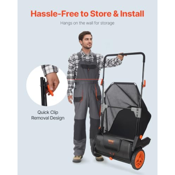 VEVOR Push Lawn Sweeper, 21-inch Leaf & Grass Collector, Strong Rubber Wheels & Heavy Duty Thickened Steel Durable to Use with Large Capacity 3.5 cu. ft. Mesh Collection Hopper Bag, 2 Spinning Brushes