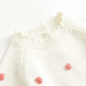 Simplee kids Knit Baby Girls Rompers Long Sleeve Pompoms Infant Toddler Jumpsuit for Spring Fall Winter
