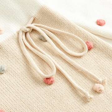 Simplee kids Knit Baby Girls Rompers Long Sleeve Pompoms Infant Toddler Jumpsuit for Spring Fall Winter