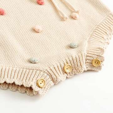 Simplee kids Knit Baby Girls Rompers Long Sleeve Pompoms Infant Toddler Jumpsuit for Spring Fall Winter