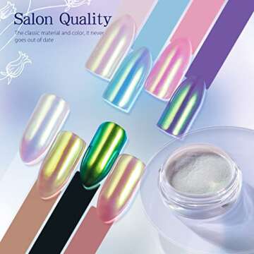 PrettyDiva Aurora Chrome Nail Powder - Mermaid Unicorn Chrome Nails Powder, Aurora Chrome Powder for...