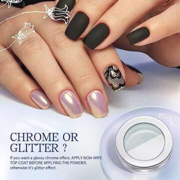 PrettyDiva Aurora Chrome Nail Powder - Mermaid Unicorn Chrome Nails Powder, Aurora Chrome Powder for Nails, Iridescent Nails Chrome Powder Glitter Powder Manicure Pigment