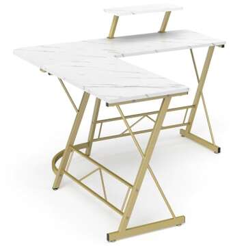 Mr IRONSTONE L Shaped Desk Computer Corner Desk, Home Gaming Desk, Office Writing Workstation with Large Monitor Stand, Easy to Assemble (White,51 Inch)