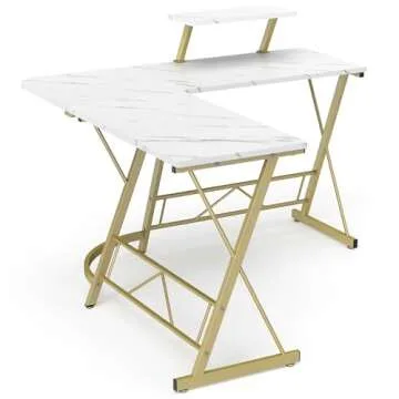 Mr IRONSTONE L Shaped Desk Computer Corner Desk, Home Gaming Desk, Office Writing Workstation with Large Monitor Stand, Easy to Assemble (White,51 Inch)