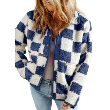 SHEWIN Women’s Fleece Jacket - Casual Loose Button Down Sherpa Coat