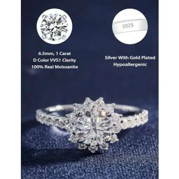 IMOLOVE Moissanite Halo Engagement Rings for Women Halo Rings for Women Promise Rings for her Sterli...