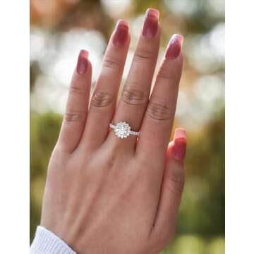 IMOLOVE Moissanite Halo Engagement Rings for Women Halo Rings for Women Promise Rings for her Sterling Silver plated with 18K White Gold 1.64ct D Color VVS1 Clarity Moissanite(5.5)