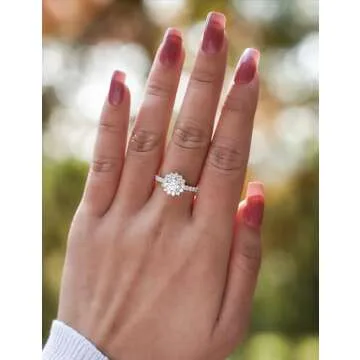 IMOLOVE Moissanite Halo Engagement Rings for Women Halo Rings for Women Promise Rings for her Sterling Silver plated with 18K White Gold 1.64ct D Color VVS1 Clarity Moissanite(5.5)