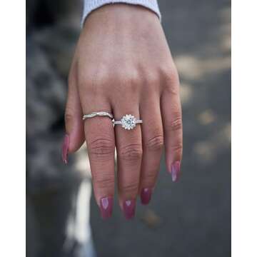 IMOLOVE Moissanite Halo Engagement Rings for Women Halo Rings for Women Promise Rings for her Sterling Silver plated with 18K White Gold 1.64ct D Color VVS1 Clarity Moissanite(5.5)