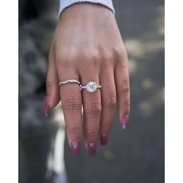 IMOLOVE Moissanite Halo Engagement Rings for Women Halo Rings for Women Promise Rings for her Sterling Silver plated with 18K White Gold 1.64ct D Color VVS1 Clarity Moissanite(5.5)