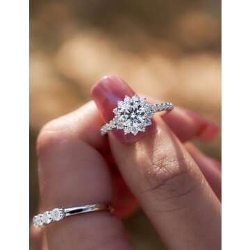 IMOLOVE Moissanite Halo Engagement Rings for Women Halo Rings for Women Promise Rings for her Sterling Silver plated with 18K White Gold 1.64ct D Color VVS1 Clarity Moissanite(5.5)