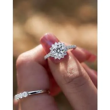 IMOLOVE Moissanite Halo Engagement Rings for Women Halo Rings for Women Promise Rings for her Sterling Silver plated with 18K White Gold 1.64ct D Color VVS1 Clarity Moissanite(5.5)