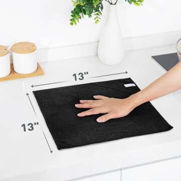 WEAWE Black Microfiber Cleaning Cloth 13"x13", Ultra Soft Absorbent Microfiber Cleaning Rags for Hou...
