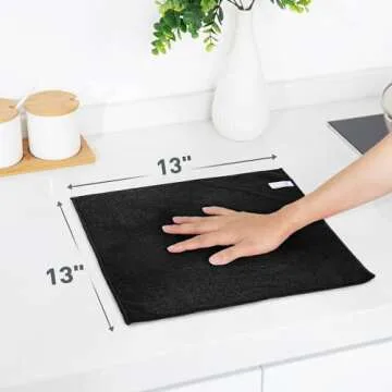 WEAWE Black Microfiber Cleaning Cloth 13"x13", Ultra Soft Absorbent Microfiber Cleaning Rags for Hou...