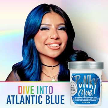 Punky Atlantic Blue Semi Permanent Conditioning Hair Color, Vegan, PPD and Paraben Free, lasts up to 35 washes, 3.5oz