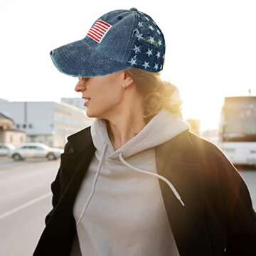 4th of July Independence Day American Patriotic Flag Hat Unisex Vintage Embroidery Washed Distressed Cotton Baseball Cap Adjustable USA Trucker Dad Baseball Hat