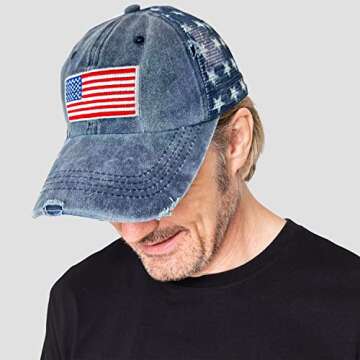 4th of July Independence Day American Patriotic Flag Hat Unisex Vintage Embroidery Washed Distressed Cotton Baseball Cap Adjustable USA Trucker Dad Baseball Hat