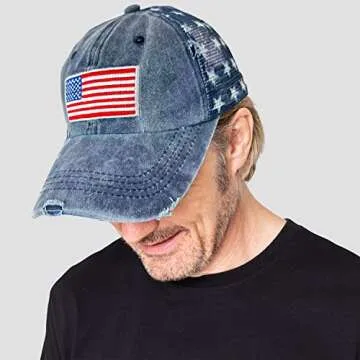 4th of July Independence Day American Patriotic Flag Hat Unisex Vintage Embroidery Washed Distressed Cotton Baseball Cap Adjustable USA Trucker Dad Baseball Hat