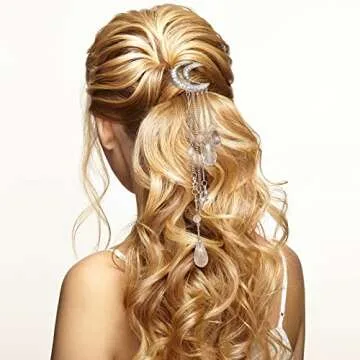 6 Pcs Crystal Rhinestone Dangle Hairpins with Moon, Star, and Tassel Charms - Hair Accessories, Barrettes, Hair Clips with Crystal Beads for Women, Girls, Bridal in Silver, Gold, Rose Gold