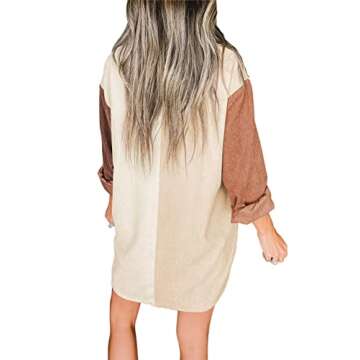 Shanfetl Womens Corduroy Shirt Dress Oversized Shacket Jacket Button Down Long Sleeve Dress with Pockets